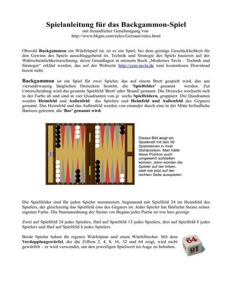 Backgammon Regeln / Spielanleitung